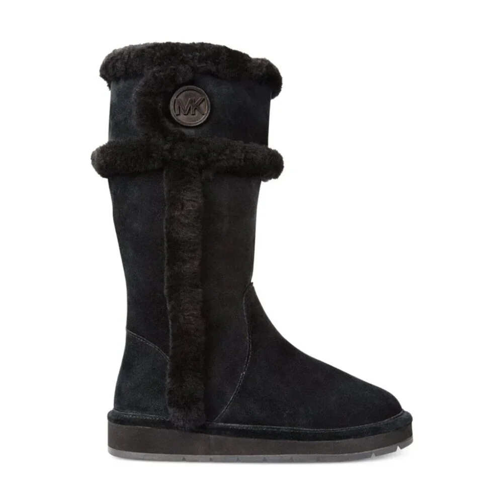 Michael Kors Sheep Lined Suede Leather Tall Winter Snow Boots in Black, size 6
